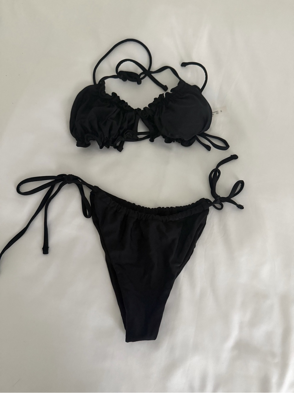 SHEIN Black Ruffled Tie-Side Bikini Set